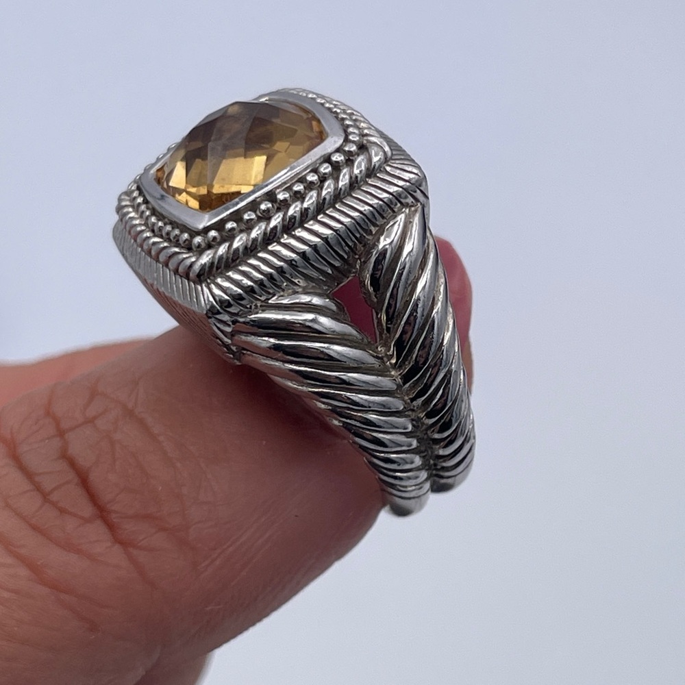 Judith Ripka Citrine Cushion Ring Sterling Silver 925 Double Cable Shank Size 8 - Picture 10 of 10